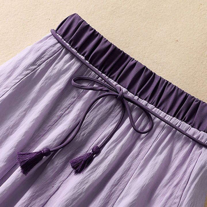 Jupe plissée décontractée à lacets et couleurs contrastées Buddha Stones pour femme, en coton et lin, longueur 7-8 - image 18