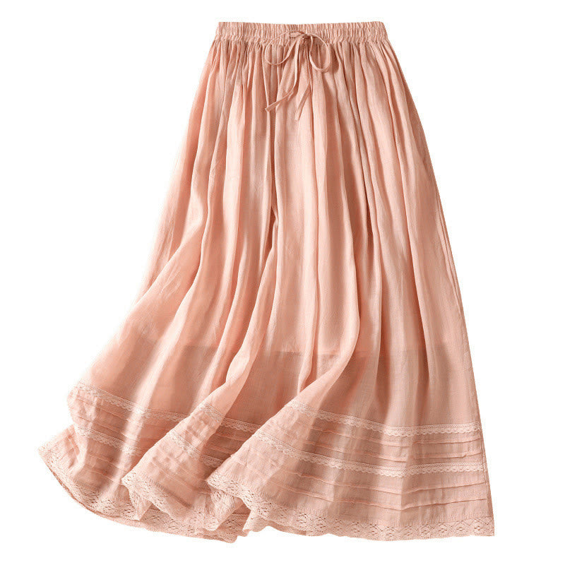 Jupe d'été en coton et lin pour femme, longueur 7-8, avec cordon de serrage et dentelle, style patchwork , Buddha Stones - image 9