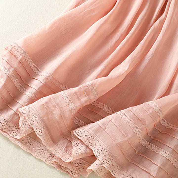 Jupe d'été en coton et lin pour femme, longueur 7-8, avec cordon de serrage et dentelle, style patchwork , Buddha Stones - image 6