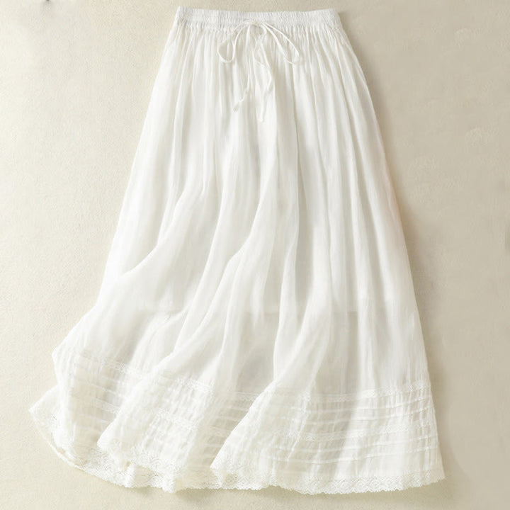 Jupe d'été en coton et lin pour femme, longueur 7-8, avec cordon de serrage et dentelle, style patchwork , Buddha Stones - Blanc - US8-10，UK/AU12-14，EU40-42 (2XL) - image 10