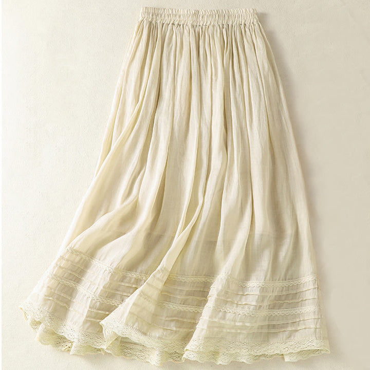 Jupe d'été en coton et lin pour femme, longueur 7-8, avec cordon de serrage et dentelle, style patchwork , Buddha Stones