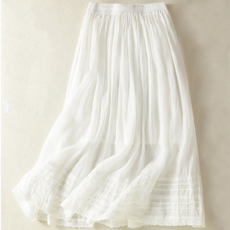 Jupe d'été en coton et lin pour femme, longueur 7-8, avec cordon de serrage et dentelle, style patchwork , Buddha Stones