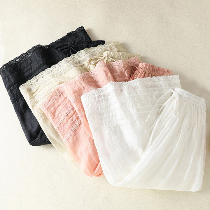 Jupe d'été en coton et lin pour femme, longueur 7-8, avec cordon de serrage et dentelle, style patchwork , Buddha Stones - image 36