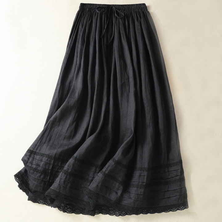 Jupe d'été en coton et lin pour femme, longueur 7-8, avec cordon de serrage et dentelle, style patchwork , Buddha Stones - Noir - US8-10，UK/AU12-14，EU40-42 (2XL) - image 19