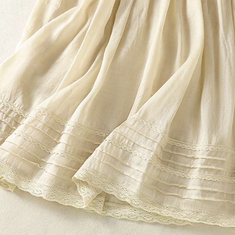 Jupe d'été en coton et lin pour femme, longueur 7-8, avec cordon de serrage et dentelle, style patchwork , Buddha Stones
