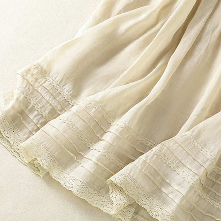 Jupe d'été en coton et lin pour femme, longueur 7-8, avec cordon de serrage et dentelle, style patchwork , Buddha Stones