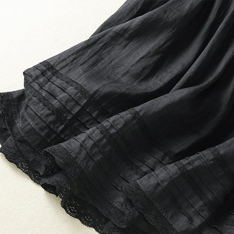 Jupe d'été en coton et lin pour femme, longueur 7-8, avec cordon de serrage et dentelle, style patchwork , Buddha Stones