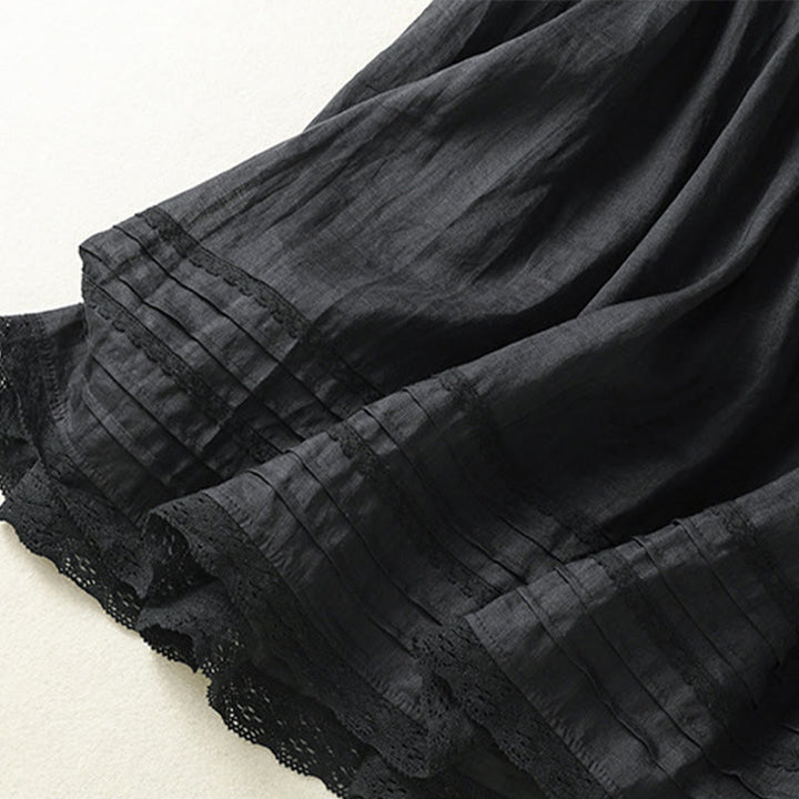 Jupe d'été en coton et lin pour femme, longueur 7-8, avec cordon de serrage et dentelle, style patchwork , Buddha Stones