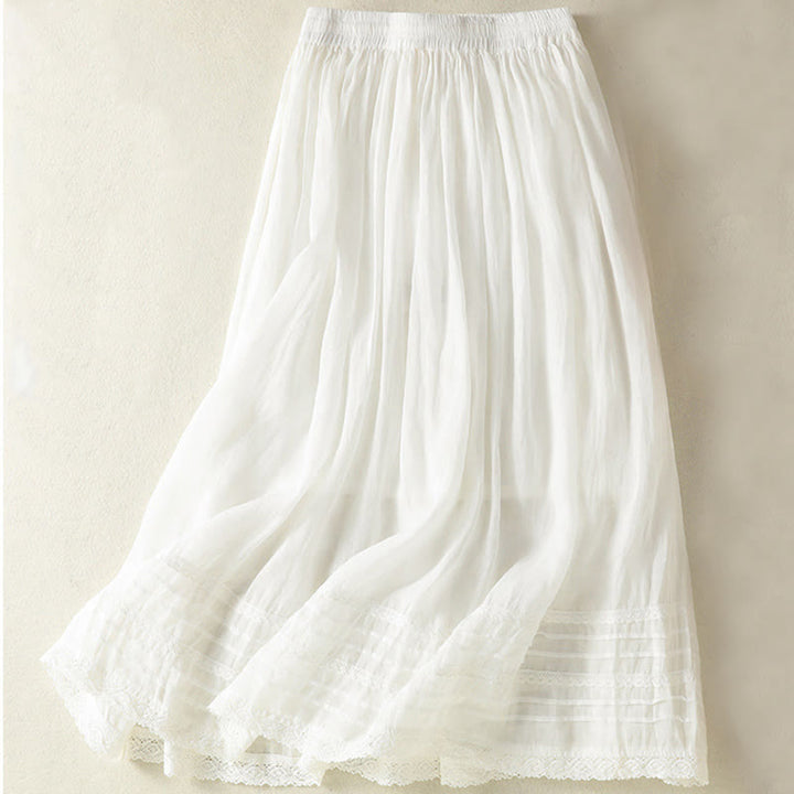 Jupe d'été en coton et lin pour femme, longueur 7-8, avec cordon de serrage et dentelle, style patchwork , Buddha Stones - image 11