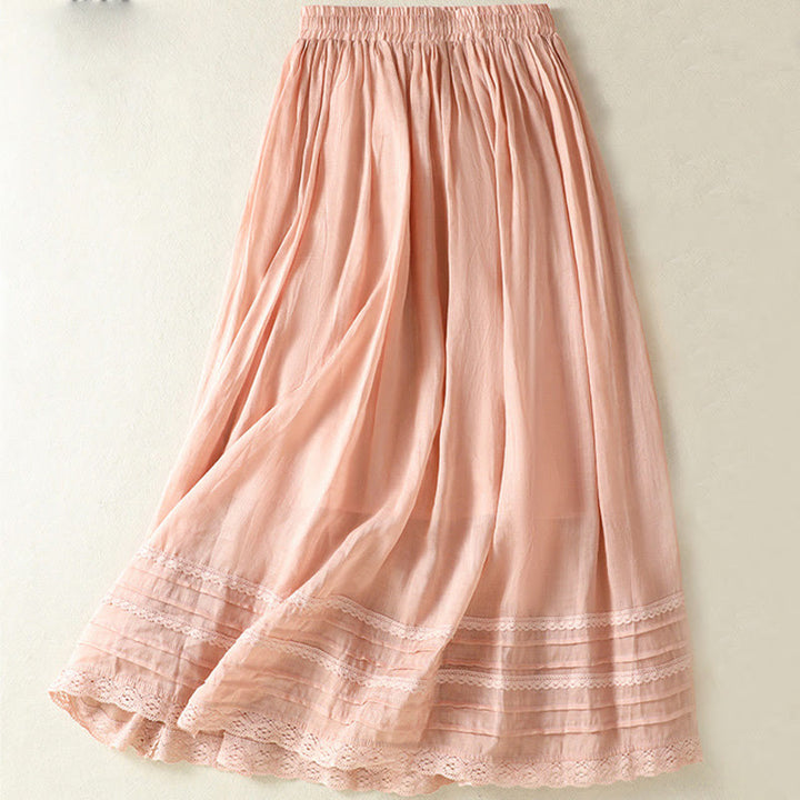 Jupe d'été en coton et lin pour femme, longueur 7-8, avec cordon de serrage et dentelle, style patchwork , Buddha Stones - image 1