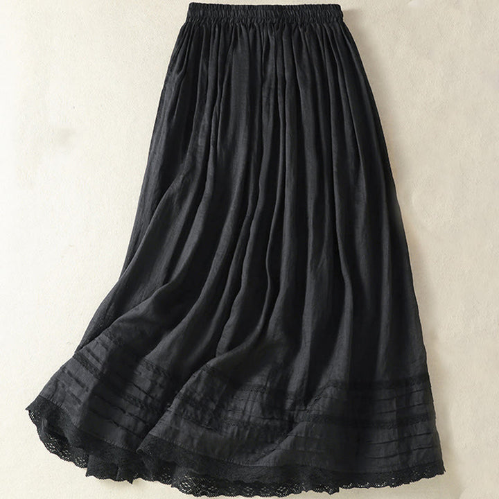 Jupe d'été en coton et lin pour femme, longueur 7-8, avec cordon de serrage et dentelle, style patchwork , Buddha Stones