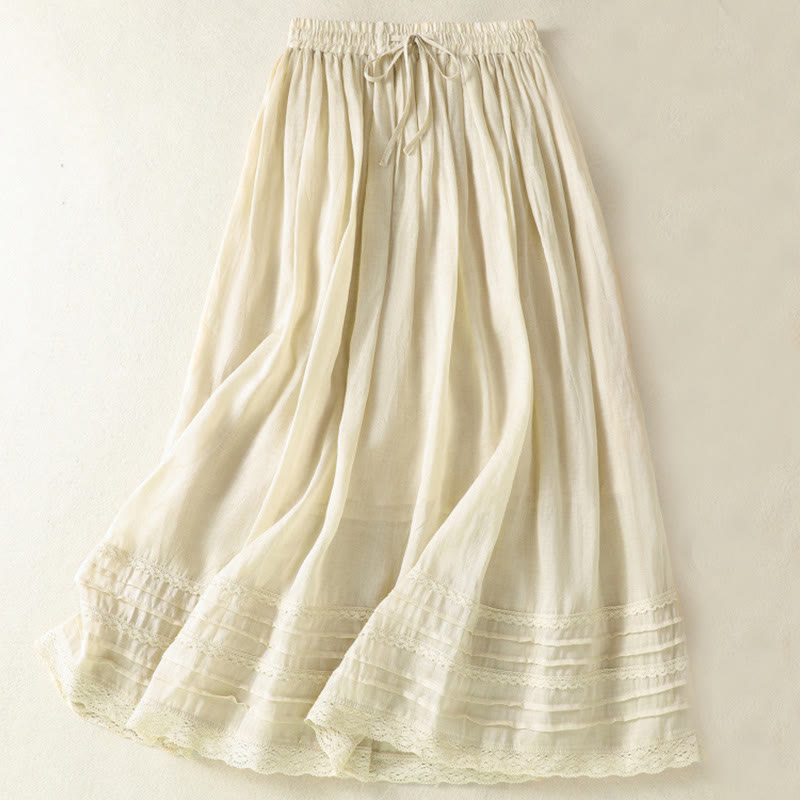 Jupe d'été en coton et lin pour femme, longueur 7-8, avec cordon de serrage et dentelle, style patchwork , Buddha Stones
