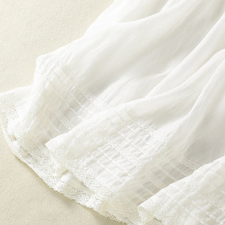 Jupe d'été en coton et lin pour femme, longueur 7-8, avec cordon de serrage et dentelle, style patchwork , Buddha Stones