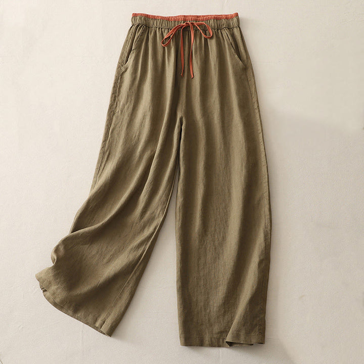Pantalon large décontracté en coton avec cordon de serrage et poches pour femme Motif Buddha Stones - Kaki foncé - US14，UK/AU18，EU46 (3XL) - image 0