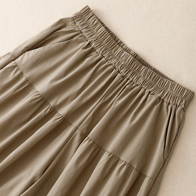 Pantalon Buddha Stones décontracté uni en coton élastique pour femme, longueur 7-8, jambes larges, avec poches - image 3