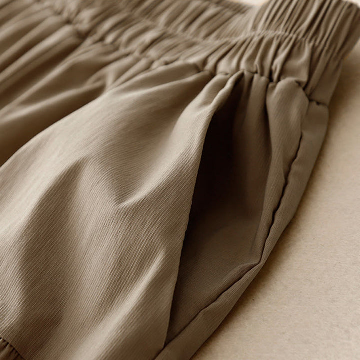 Pantalon Buddha Stones décontracté uni en coton élastique pour femme, longueur 7-8, jambes larges, avec poches - image 2