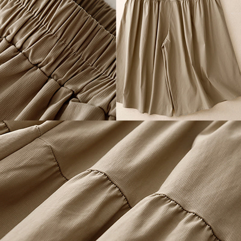 Pantalon Buddha Stones décontracté uni en coton élastique pour femme, longueur 7-8, jambes larges, avec poches - image 5