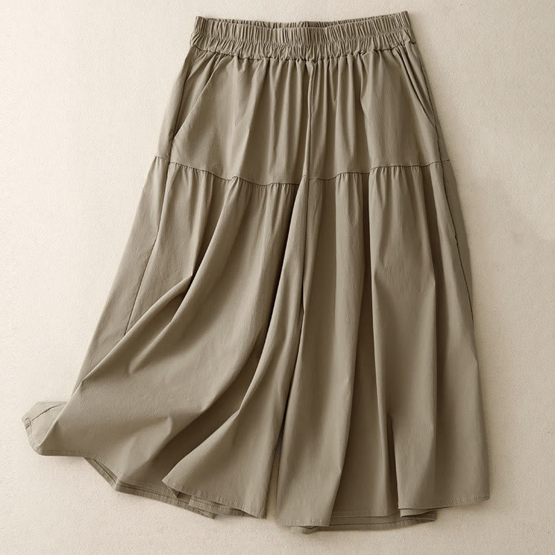 Pantalon Buddha Stones décontracté uni en coton élastique pour femme, longueur 7-8, jambes larges, avec poches - Tanné - US8-10，UK/AU12-14，EU40-42 (2XL) - image 0