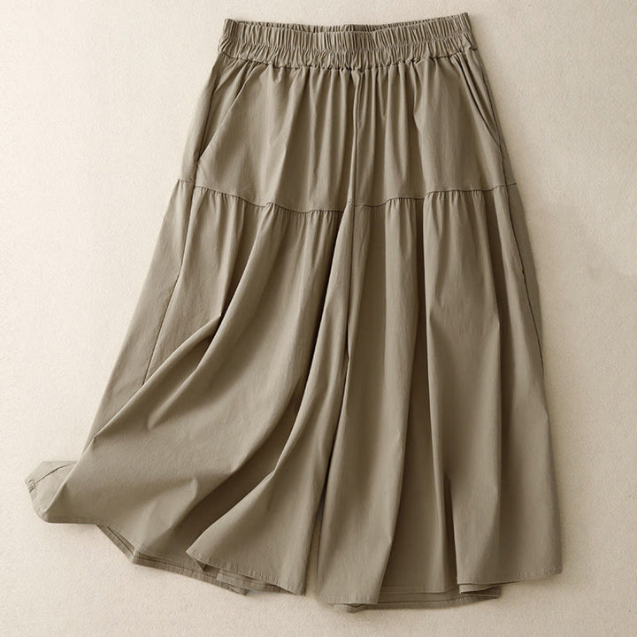 Pantalon Buddha Stones décontracté uni en coton élastique pour femme, longueur 7-8, jambes larges, avec poches - Tanné - US8-10，UK/AU12-14，EU40-42 (2XL) - image 0