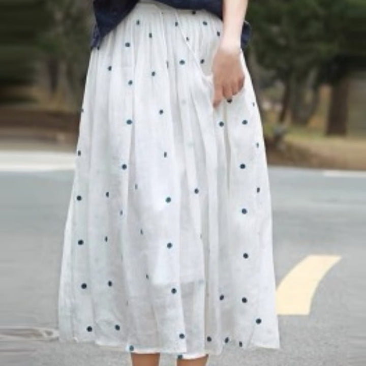 Jupe plissée femme à motif pois vintage artistique Buddha Stones - Blanc - US8-10，UK/AU12-14，EU40-42 (2XL) - image 28