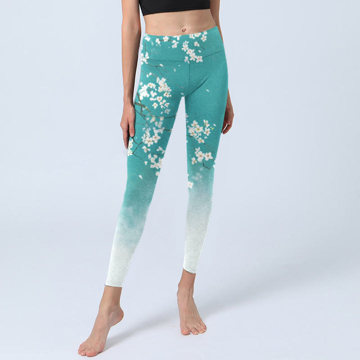 Leggings de sport à imprimé Buddha Stones et fleurs de poirier blanches pour femme - image 6