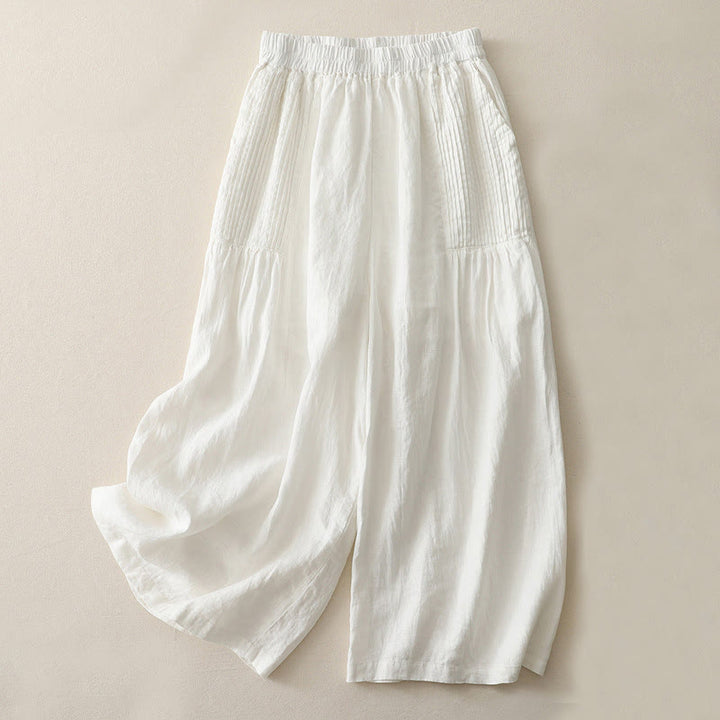 Pantalon large Buddha Stones uni à plis élastiques en polyester pour femme avec poches - Blanc - US8-10，UK/AU12-14，EU40-42 (2XL) - image 5