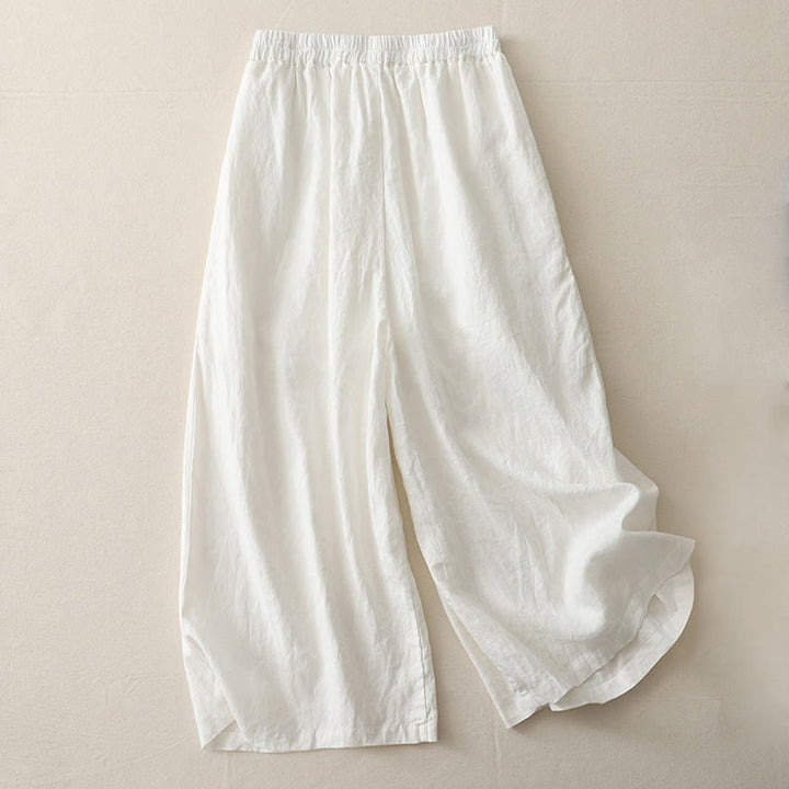 Pantalon large Buddha Stones uni à plis élastiques en polyester pour femme avec poches - image 5