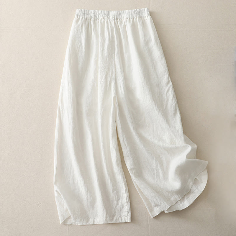 Pantalon large Buddha Stones uni à plis élastiques en polyester pour femme avec poches - image 6