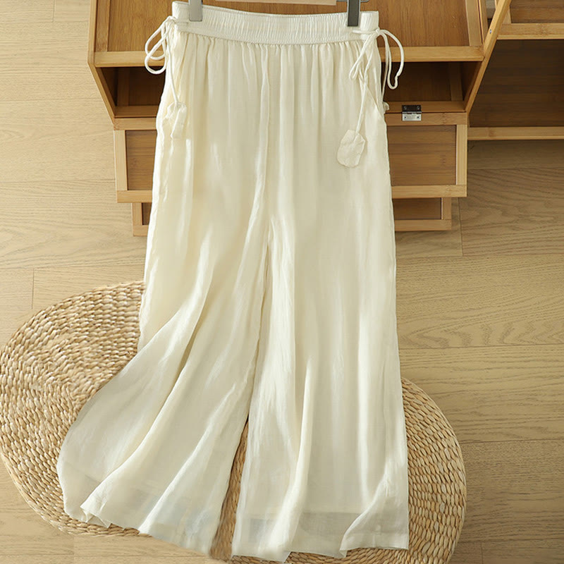 Pantalon large décontracté en polyester avec poches et ruban élastique pour femme, style Buddha Stones - Beige - US8-10，UK/AU12-14，EU40-42 (2XL) - image 0