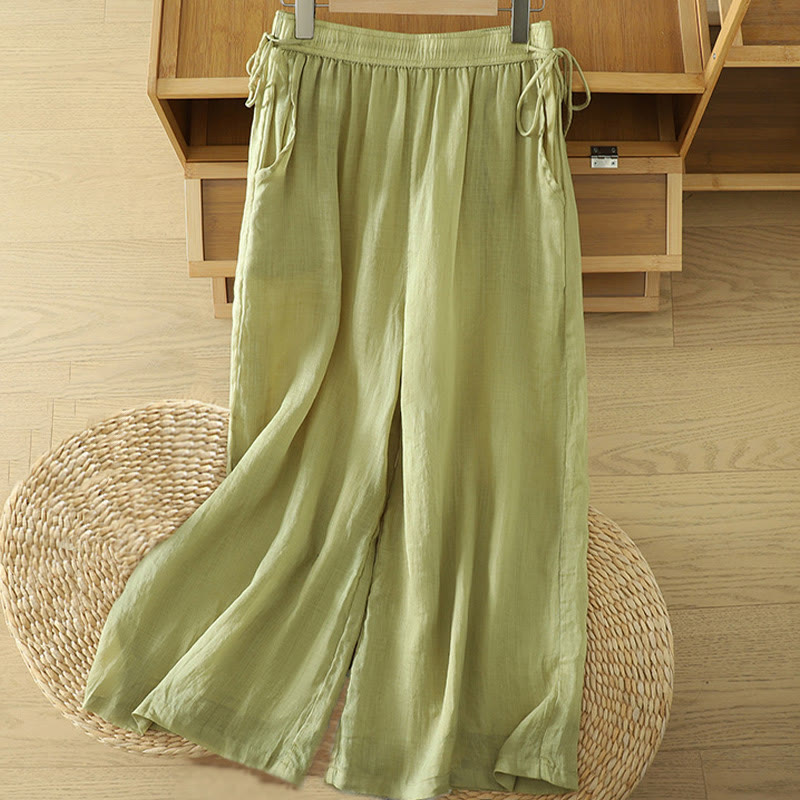 Pantalon large décontracté en polyester avec poches et ruban élastique pour femme, style Buddha Stones