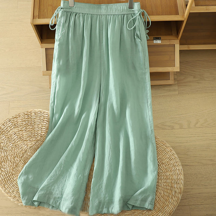Pantalon large décontracté en polyester avec poches et ruban élastique pour femme, style Buddha Stones