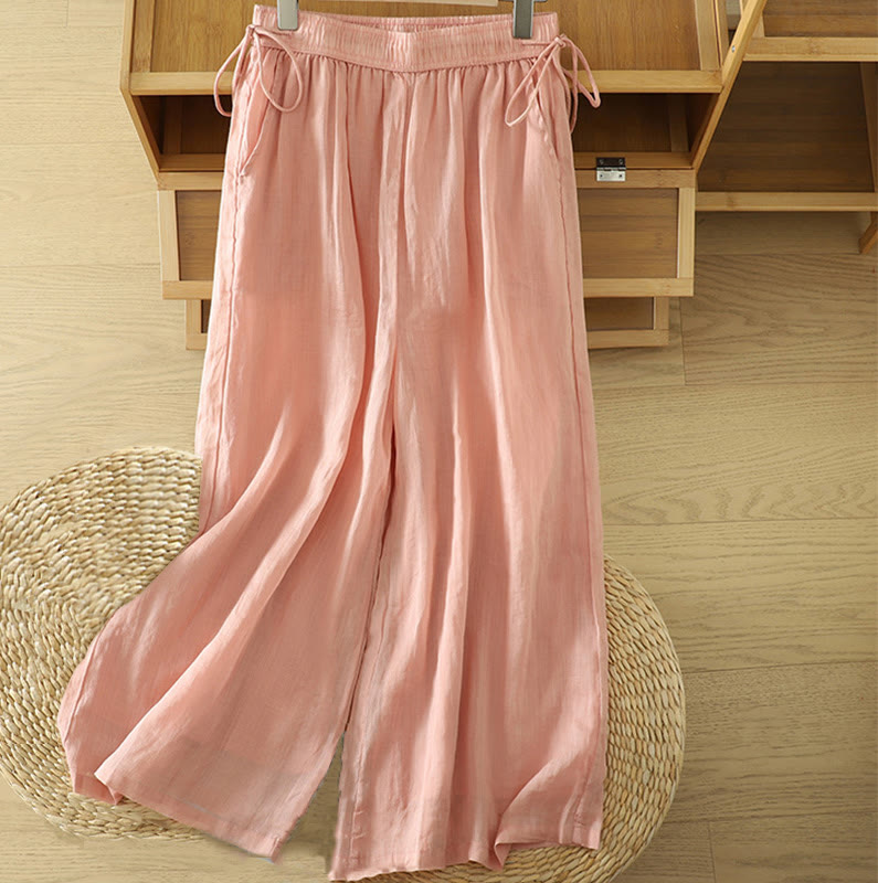 Pantalon large décontracté en polyester avec poches et ruban élastique pour femme, style Buddha Stones