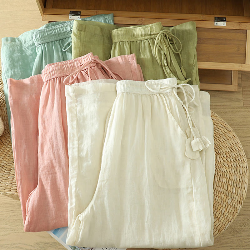 Pantalon large décontracté en polyester avec poches et ruban élastique pour femme, style Buddha Stones