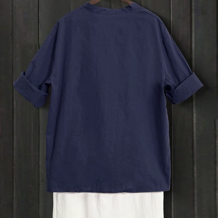 Chemise d'été décontractée en coton et lin pour femme, col cranté, manches courtes, motif Buddha Stones - image 1