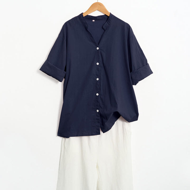 Chemise d'été décontractée en coton et lin pour femme, col cranté, manches courtes, motif Buddha Stones - image 5
