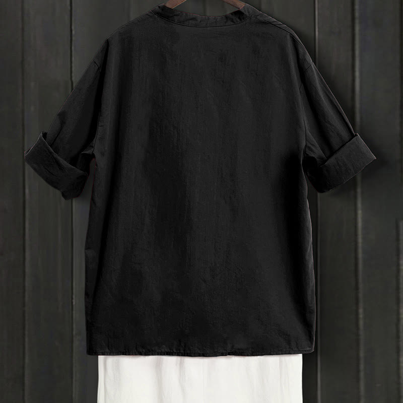 Chemise d'été décontractée en coton et lin pour femme, col cranté, manches courtes, motif Buddha Stones - image 7