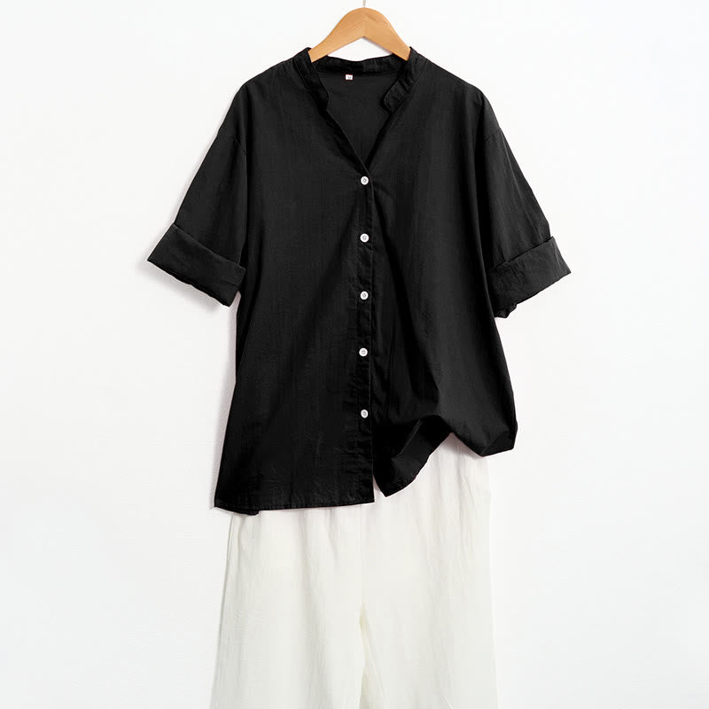 Chemise d'été décontractée en coton et lin pour femme, col cranté, manches courtes, motif Buddha Stones - image 11