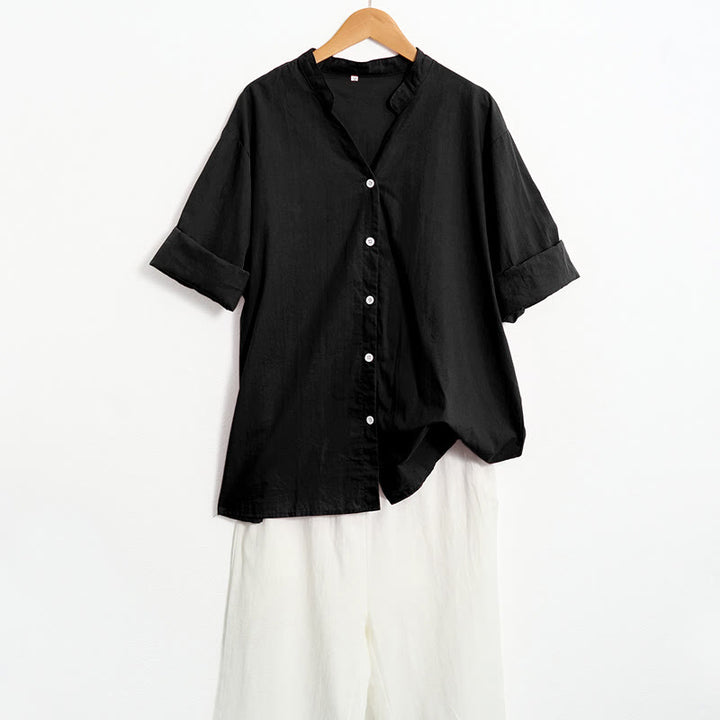 Chemise d'été décontractée en coton et lin pour femme, col cranté, manches courtes, motif Buddha Stones - image 11