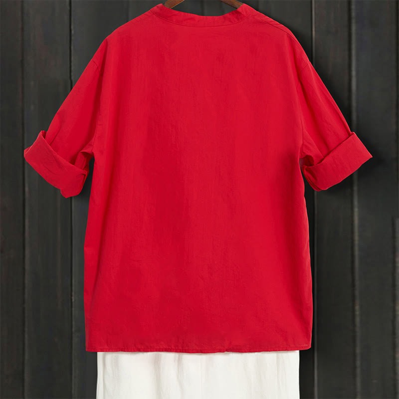Chemise d'été décontractée en coton et lin pour femme, col cranté, manches courtes, motif Buddha Stones - image 13