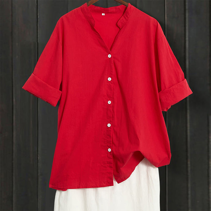 Chemise d'été décontractée en coton et lin pour femme, col cranté, manches courtes, motif Buddha Stones - Cramoisi - US20，UK/AU24，EU52 (5XL) - image 12
