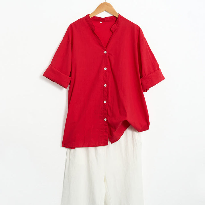 Chemise d'été décontractée en coton et lin pour femme, col cranté, manches courtes, motif Buddha Stones - image 17