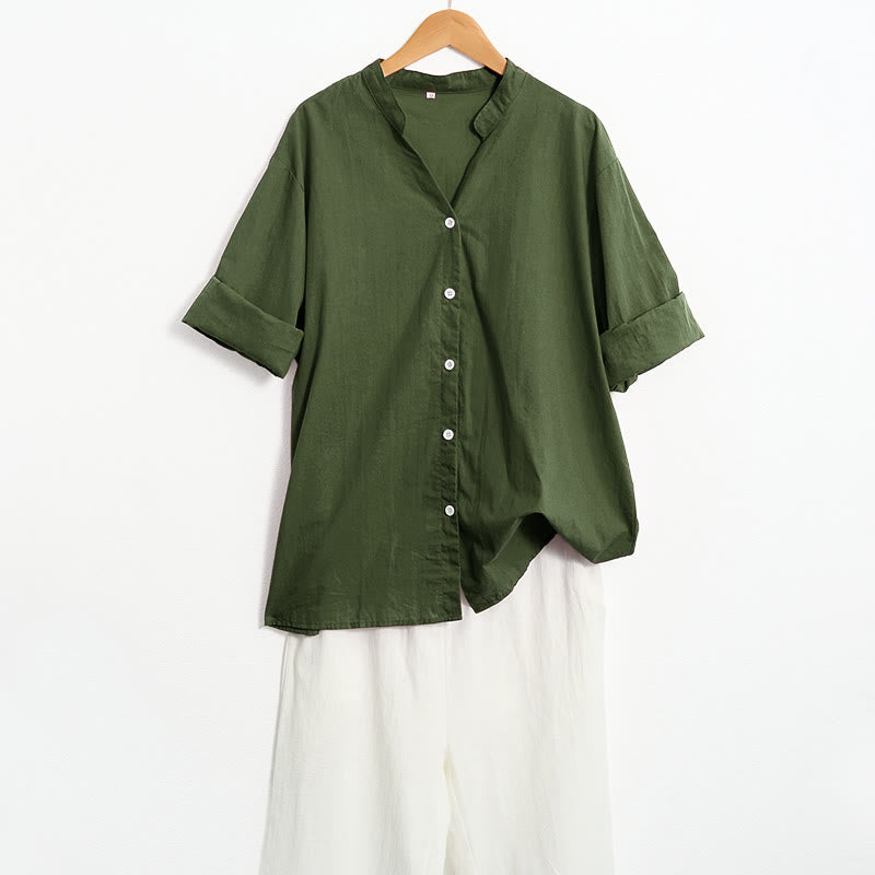 Chemise d'été décontractée en coton et lin pour femme, col cranté, manches courtes, motif Buddha Stones - image 23
