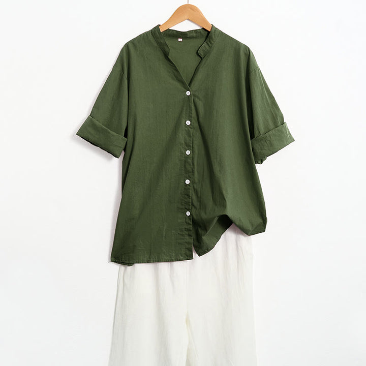 Chemise d'été décontractée en coton et lin pour femme, col cranté, manches courtes, motif Buddha Stones - image 23
