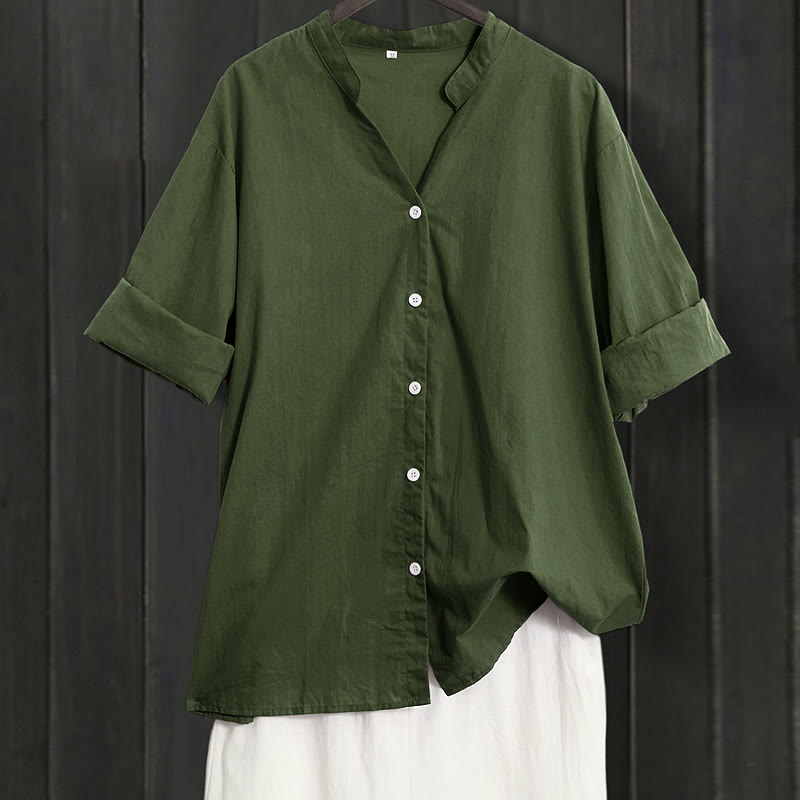 Chemise d'été décontractée en coton et lin pour femme, col cranté, manches courtes, motif Buddha Stones - Vert forêt - US20，UK/AU24，EU52 (5XL) - image 18