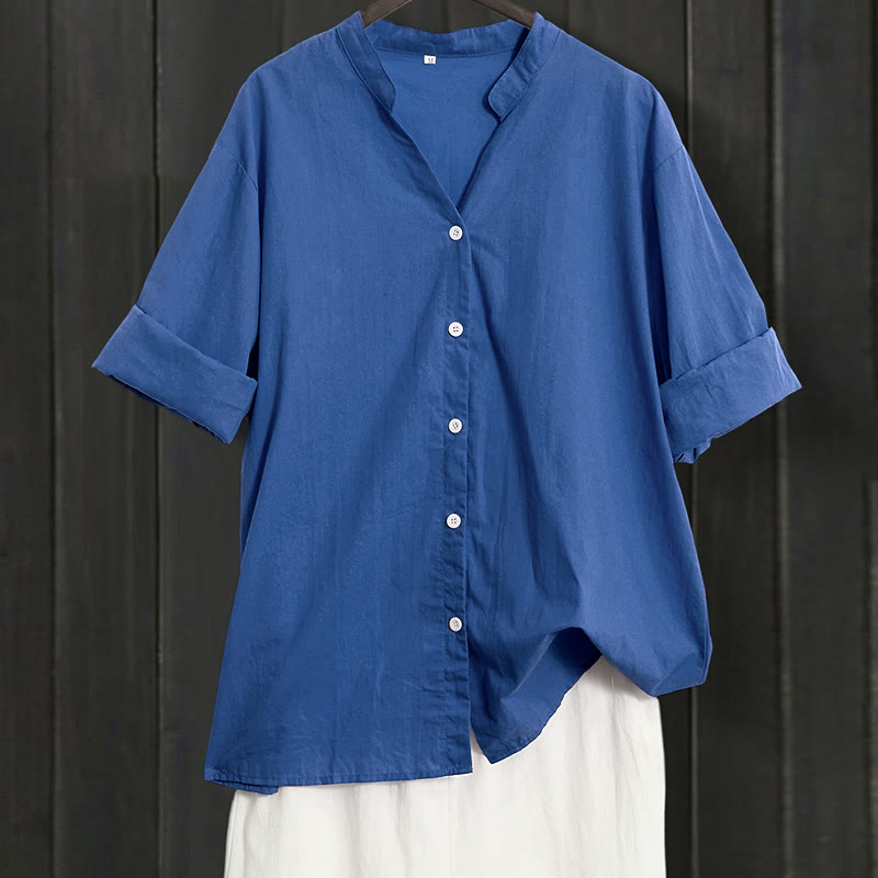 Chemise d'été décontractée en coton et lin pour femme, col cranté, manches courtes, motif Buddha Stones - Bleu royal - US20，UK/AU24，EU52 (5XL) - image 24