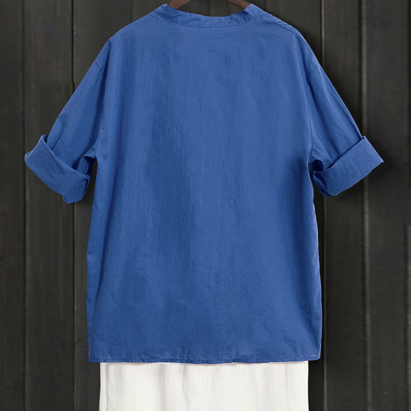 Chemise d'été décontractée en coton et lin pour femme, col cranté, manches courtes, motif Buddha Stones - image 25