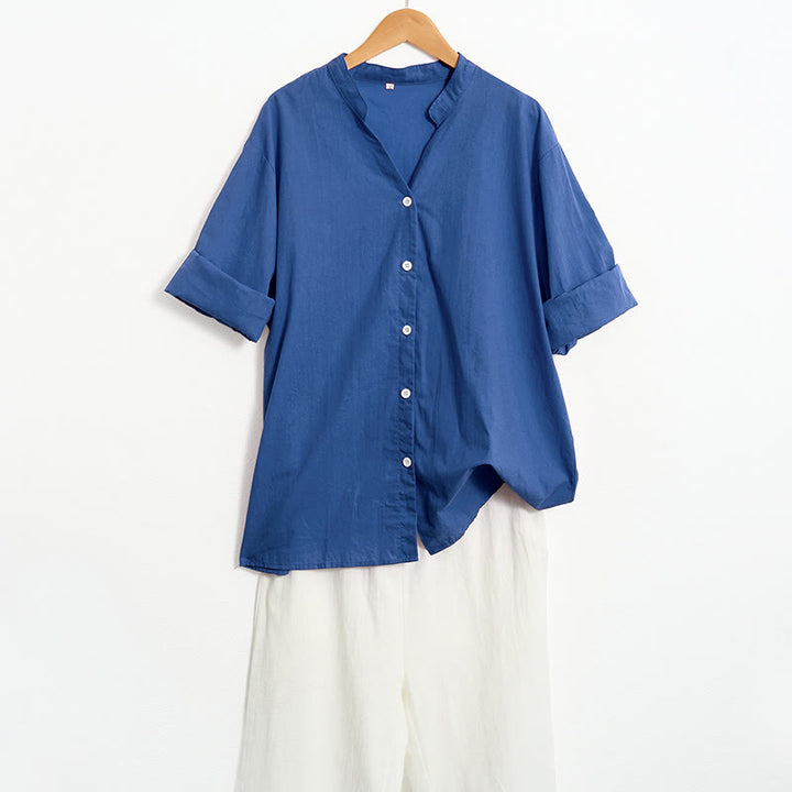 Chemise d'été décontractée en coton et lin pour femme, col cranté, manches courtes, motif Buddha Stones - image 29