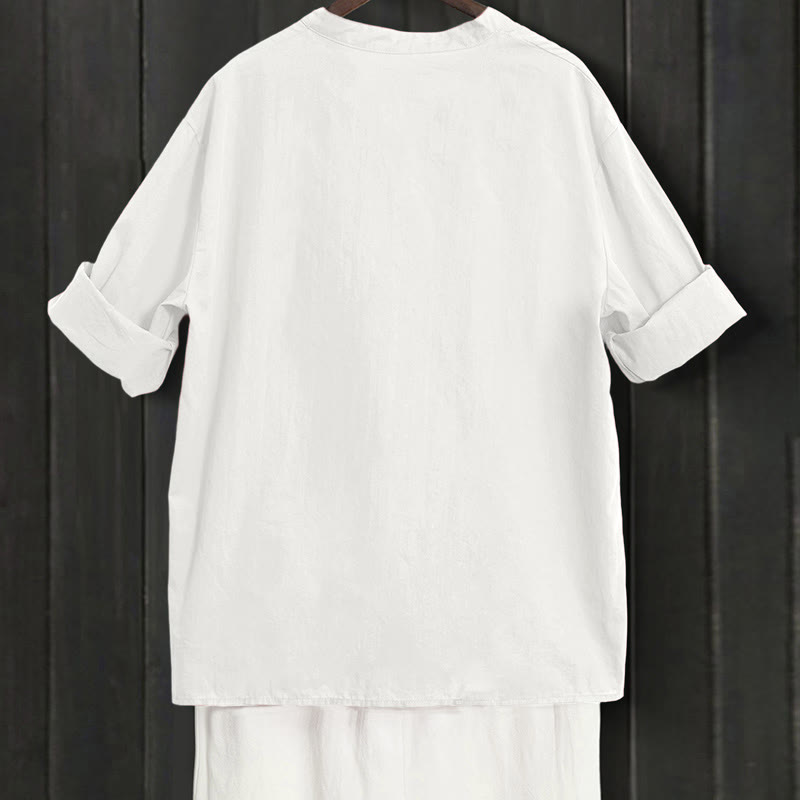 Chemise d'été décontractée en coton et lin pour femme, col cranté, manches courtes, motif Buddha Stones - image 31