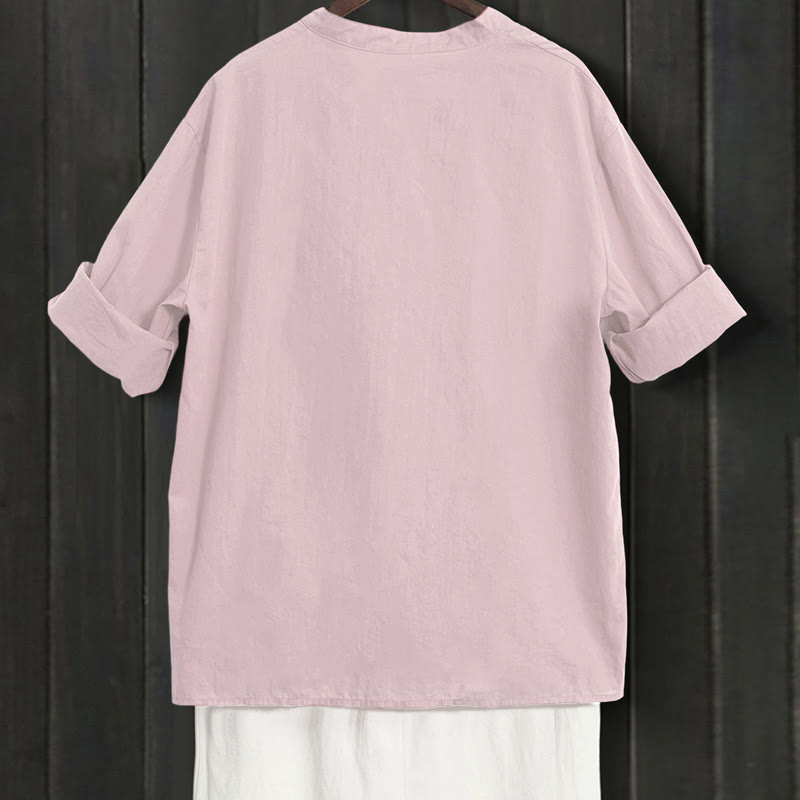 Chemise d'été décontractée en coton et lin pour femme, col cranté, manches courtes, motif Buddha Stones - image 37