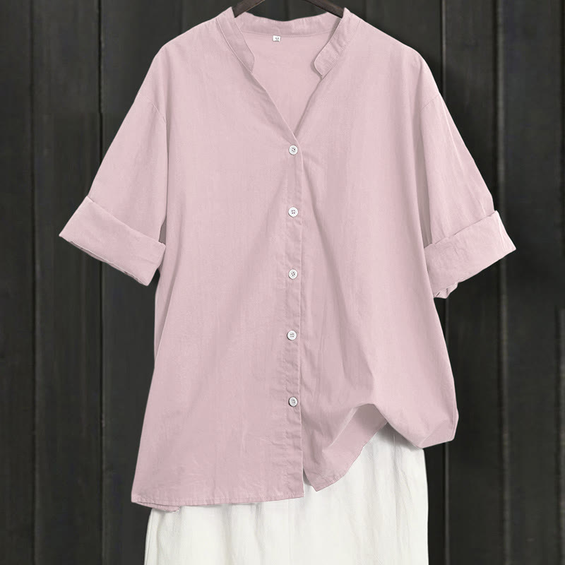 Chemise d'été décontractée en coton et lin pour femme, col cranté, manches courtes, motif Buddha Stones - MistyRose - US20，UK/AU24，EU52 (5XL) - image 36
